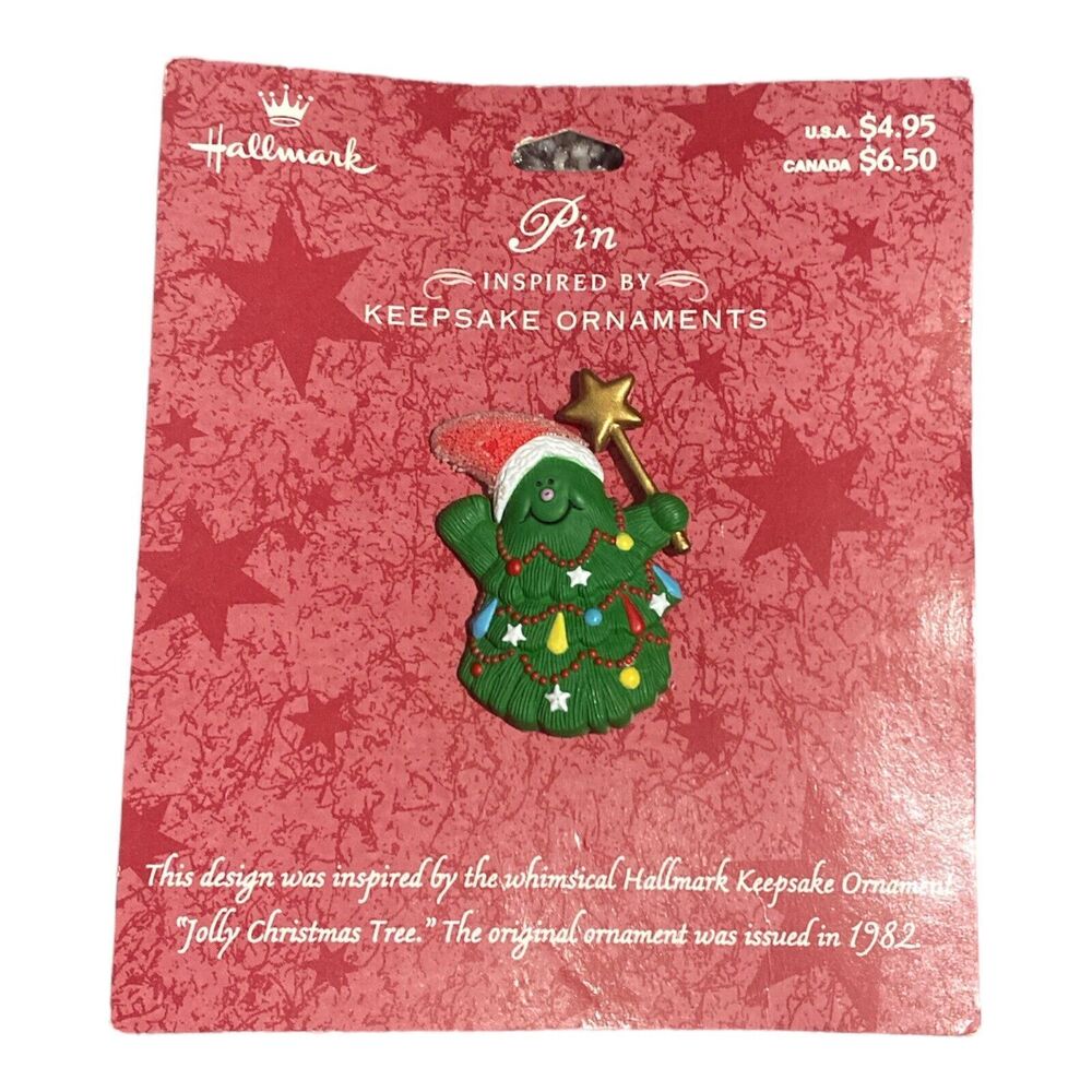 Vintage Hallmark Jolly Christmas Tree Lapel Pin Inspired By 1982 Ornament *New
